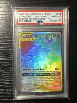 2019 Pokemon Sun & Moon Cosmic Eclipse Solgaleo & Lunala GX 254/236 PSA 10 Gem - Image 1