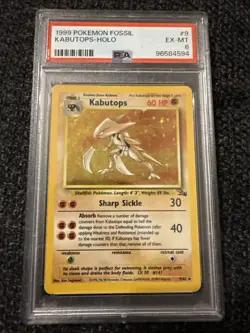 Pokemon Card 1999 Fossil 9/62 KABUTOPS Holo Unlimited PSA 6 EX-MT - Image 1
