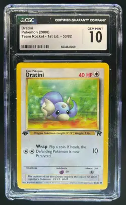 2000 Pokemon Team Rocket First Edition Dratini #53/82 CGC 10 - Image 1