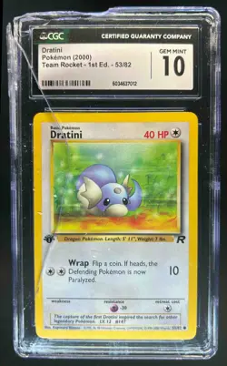 2000 Pokemon Team Rocket First Edition Dratini #53/82 CGC 10 CRACKED SLAB - Image 1