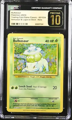 CGC 10 PRISTINE Pokemon Bulbasaur 001/034 Trading Card Game Classic CLV Holo - Image 1