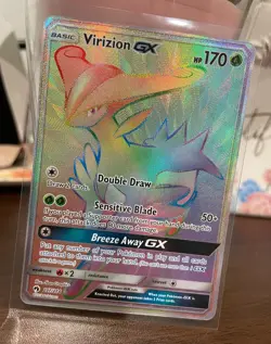 Pokemon TCG Virizion GX Secret 217/214 SM Lost Thunder Holo Rainbow Card NM - Image 1
