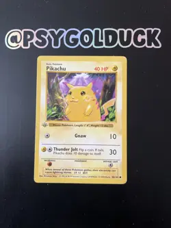 Pikachu Base Set Pokemon Card Yellow Cheeks Shadowless 1st edition LP - Image 1