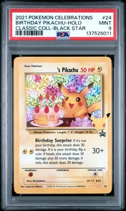PSA MINT 9 - 2021 POKEMON CELEBRATIONS BLACK STAR 24 BIRTHDAY PIKACHU HOLO - Image 1