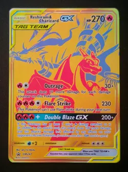 Pokemon TCG S&M Reshiram & Charizard GX SM247 GOLD Promo NM/M Team Up Era Rare - Image 1