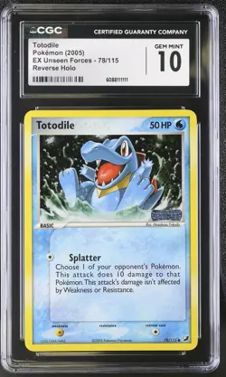 CGC 10 Totodile 2005 EX Unseen Forces 78/115 Reverse Holo STAMPED Pokemon Card - Image 1