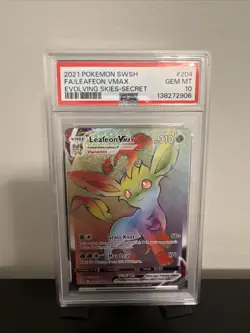 Pokemon Leafeon VMAX Evolving Skies Rainbow Secret Rare 204/203 PSA 10 Gem Mint - Image 1