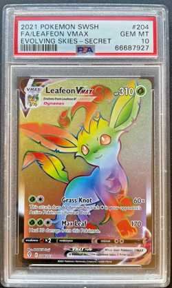 Pokemon Leafeon VMAX Evolving Skies Rainbow Secret Rare 204/203 PSA 10 Gem Mint - Image 1