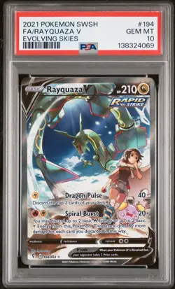 2021 POKEMON SWORD & SHIELD EVOLVING SKIES #194 FULL ART/RAYQUAZA V PSA 10 - Image 1