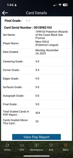 POKEMON PROMO BLACK STAR #9 MEW HOLO POKEMON LEAGUE BGS 9 MINT - Image 2