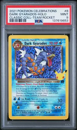 PSA MINT 9 - 2021 POKEMON CELEBRATIONS CC TEAM ROCKET 8 DARK GYARADOS HOLO - Image 1