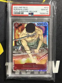 2022 ONE PIECE ST01-STRAW HAT CREW | SUPER PRE-RELEASE RORONOA ZORO 013 PSA 10 - Image 1