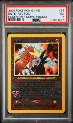 2001 POKEMON GAME MOVIE POKEMON 3 MOVIE PROMO #34 ENTEI-REVERSE FOIL PSA 5 - Image 1