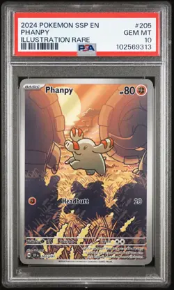 PSA 10 PHANPY 205 2024 POKEMON SSP EN-SURGING SPARKS | ILLUSTRATION RARE - Image 1