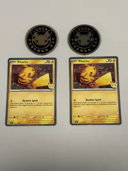 2 X Pokemon Pikachu 30th Anniversary Celebrations Holo Card 051/162 and Coin - Image 1