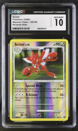 CGC 10 GEM MINT Scizor 2008 Majestic Dawn 29/100 Reverse Holo Pokemon Card - Image 1