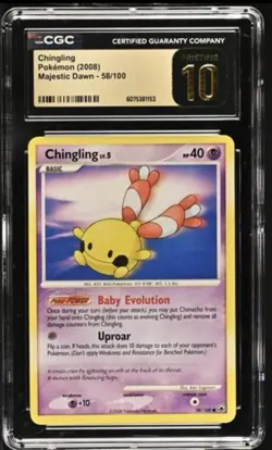 2008 Majestic Dawn Chingling 58/100 Pokemon Card CGC 10 PRISTINE GOLD *LOW POP* - Image 1