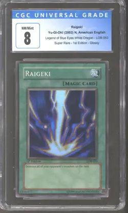 Yu-Gi-Oh Legend of Blue Eyes 1st Edition Glossy Raigeki LOB-053 CGC 8 YuGiOh - Image 1