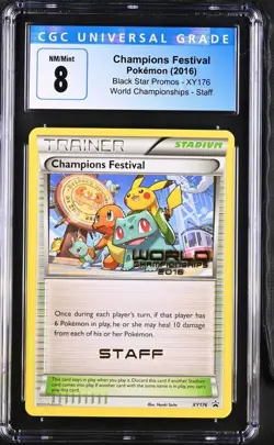 CGC 8 Staff Champions Festival 2016 XY176 Worlds Promo Pokemon Card - Image 1
