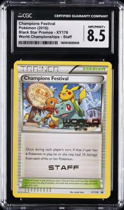 2016 POKEMON WORLD CHAMPIONSHIPS STAFF PROMO #XY176 CHAMPIONS FESTIVAL CGC 8.5 - Image 1