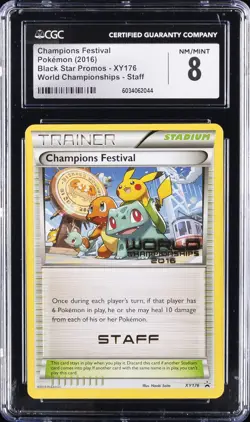 2016 POKEMON WORLD CHAMPIONSHIPS STAFF #XY176 CHAMPIONS FESTIVAL CGC 8 - Image 1