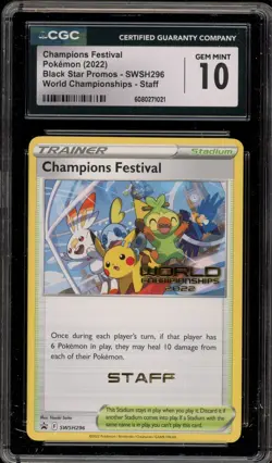 Pokemon Champions Festival STAFF 2022 World Championships Promo SWSH296 CGC 10 - Image 1