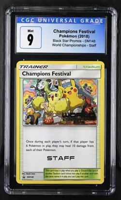 CGC 9 Staff Champions Festival 2018 SM148 Worlds Promo Pokemon Card - Image 1