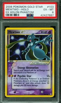 2006 POKEMON EX HOLON PHANTOMS GOLD STAR #103 MEWTWO HOLO PSA EX-MT 6 - Image 1