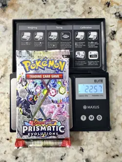 3x VERY HEAVY Prismatic Evolutions Pokemon Sealed Booster Pack New 22.57g 22.53g - Image 1