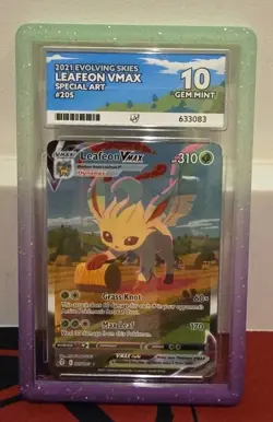 Pokemon TCG Leafeon VMAX Holo Card Evolving Skies 205/203 Ace 10 - Image 1