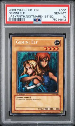 2003 Yu-Gi-Oh! 1st Edition Gemini Elf Labyrinth Nightmare Holo LON-000 PSA 10 - Image 1