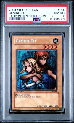 LABYRINTH OF NIGHTMARE LON-000 GEMINI ELF PSA 8 1ST EDITION YUGIOH 2003 - Image 1