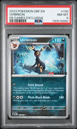 2023 POKEMON OBF EN-OBSIDIAN FLAMES EB GAMES EXCLUSIVE #130 UMBREON PSA 8 - Image 1