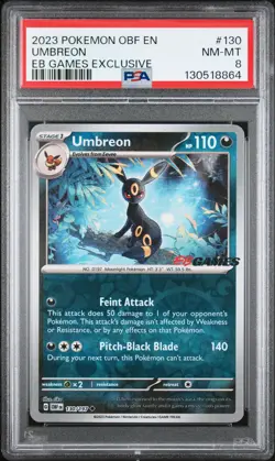2023 POKEMON OBF EN-OBSIDIAN FLAMES EB GAMES EXCLUSIVE #130 UMBREON PSA 8 - Image 1