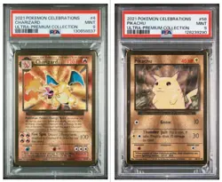 2021 CHARIZARD #4 & PIKACHU #58 POKEMON UPC CELEBRATIONS METAL CARD PSA 9 - Image 1