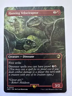 MTG Hunting Velociraptor -Borderless- Jurassic World Collection REX #4 NM - Image 1