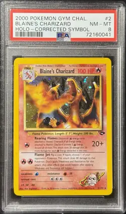 2000 POKEMON GYM CHALLENGE HOLO-CORRECTED SYMBOL #2 BLAINE'S CHARIZARD PSA 8 - Image 3