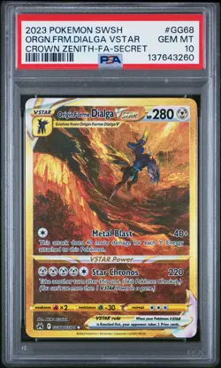 2023 POKEMON CROWN ZENITH SECRET FULL ART/ORIGIN FORME DIALGA VSTAR PSA 10 - Image 1