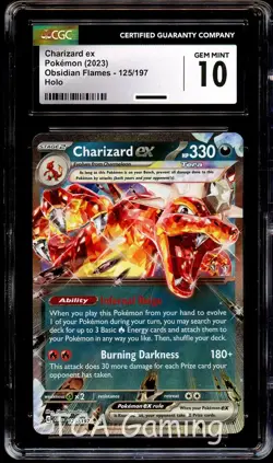 CGC 10 GEM MINT Charizard Ex 125/197 HOLO RARE Obsidian Flames Pokemon Card - Image 1