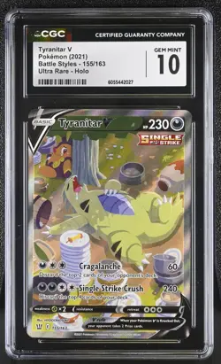 POKEMON CGC 10 SWSH Battle Styles Tyranitar V 155/163 Alt Art *2027 - Image 1