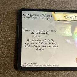 Harry Potter TCG Dean Thomas 1/116 Hologram Holo Trading Card 2001 Wizards NM - Image 2