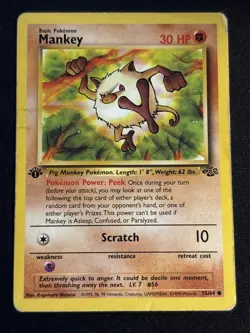 Pokemon TCG Mankey Jungle Card 55/64 Regular Common 1st Edition - Image 1