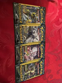 Pokemon Sun & Moon Lost Thunder (4) 3-Card Booster Packs Art Set 2018 Sealed - Image 1