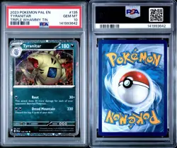 2023 POKEMON PAL EN-PALDEA EVOLVED TRIPLE WHAMMY TIN #135 TYRANITAR PSA 10 - Image 1