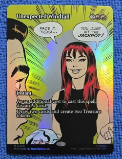 MTG 1x Unexpected Windfall 0029 MAR Borderless Foil Spiderman - Image 1