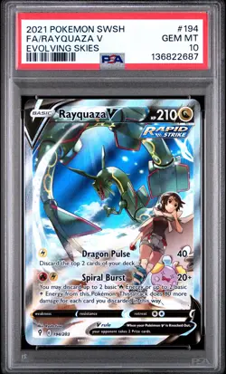 2021 POKEMON SWORD & SHIELD EVOLVING SKIES #194 FULL ART/RAYQUAZA V PSA 10 - Image 1