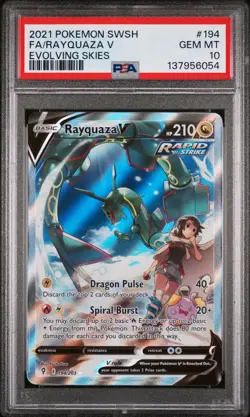 2021 Pokemon Sword & Shield Evolving Skies Rayquaza V Fa Full Art PSA 10 #194 - Image 1