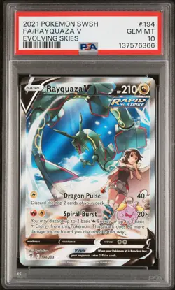 2021 POKEMON SWORD & SHIELD EVOLVING SKIES #194 FULL ART/RAYQUAZA V PSA 10 - Image 1