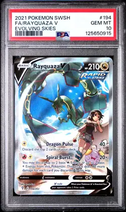 2021 POKEMON SWORD & SHIELD EVOLVING SKIES #194 FULL ART/RAYQUAZA V PSA 10 - Image 1