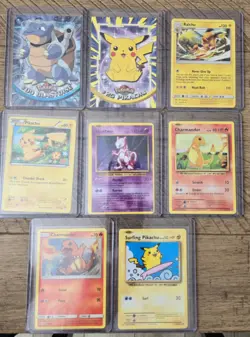 Pokemon 8 Card Lot 1 Mewtwo 3 Pikachu 2 Charmander 1 Blastoise 1 Raichu - Image 1